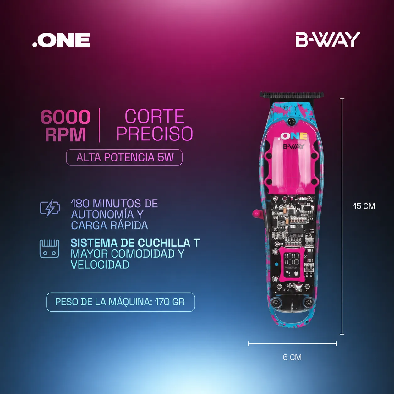 Patillera Profesional B-WAY ONE Inalámbrica Turquesa – Trimmer de Precisión 06